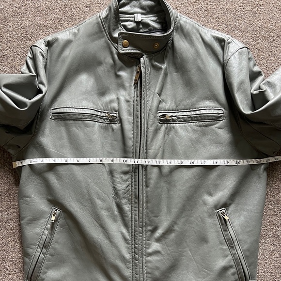 Vintage PARK V Grey Leather Motorcycle Biker Jacket Removable Lining Size 44 USA - Picture 14 of 16